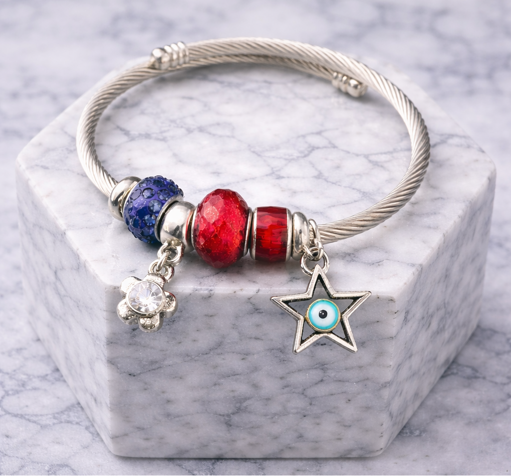 Ruby Eye Charm Bracelet – Stainless Steel