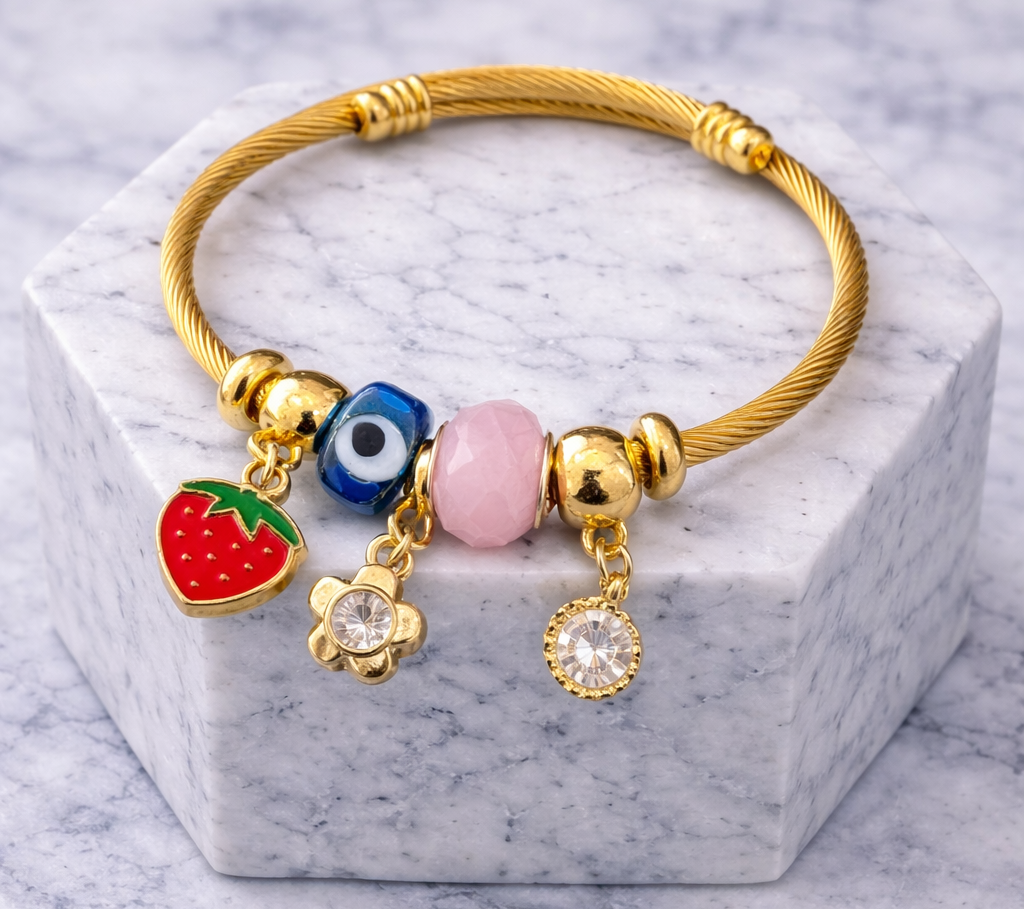 Golden Strawberry Charm Bracelet – Stainless Steel