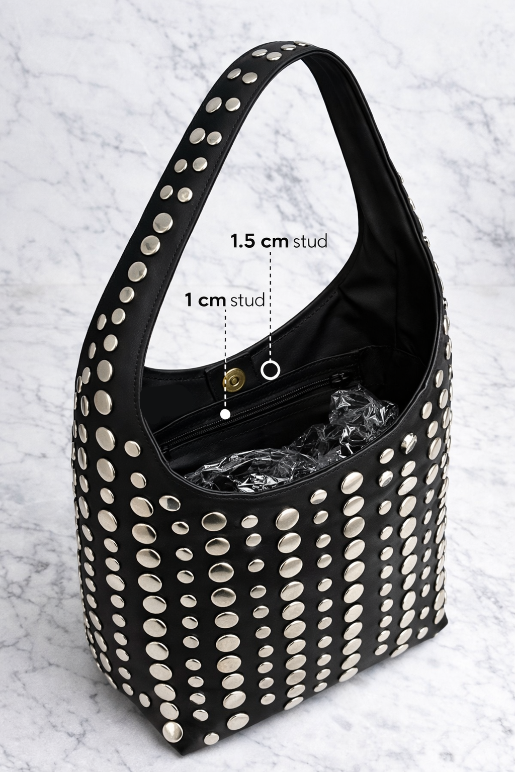 Studded Luxe Hobo Bag – Genuine Leather