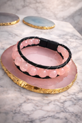 Genuine Leather Magnetic Bracelet - With Natural Stone