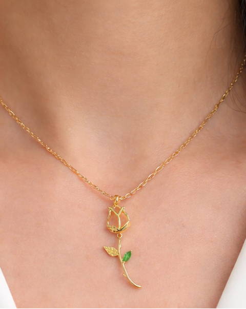 Golden Rose Pendant Necklace