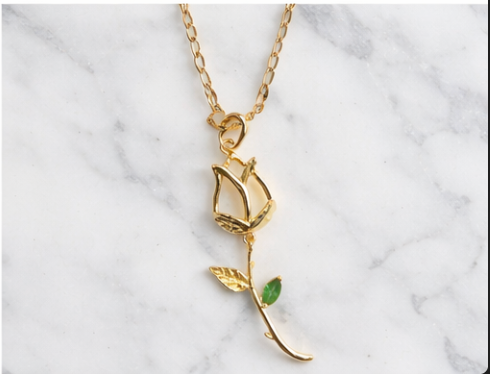 Golden Rose Pendant Necklace