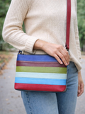 Genuine Leather Multi-Stripe Crossbody Bag
