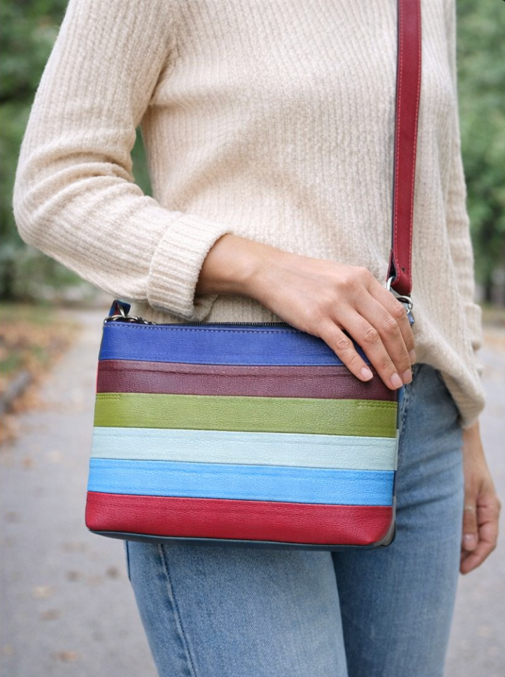 Genuine Leather Multi-Stripe Crossbody Bag