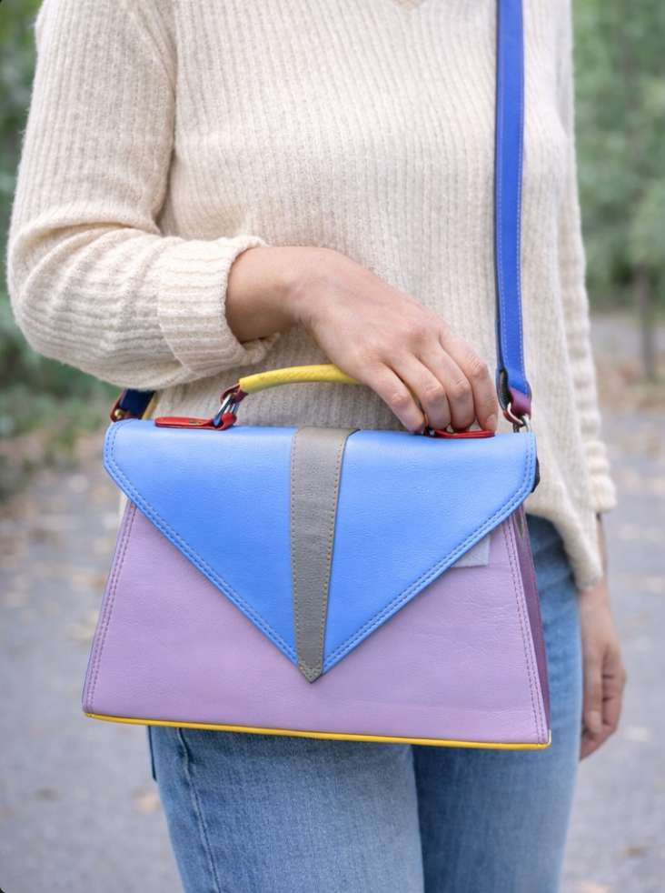 Genuine Leather Geometric Flap Handbag