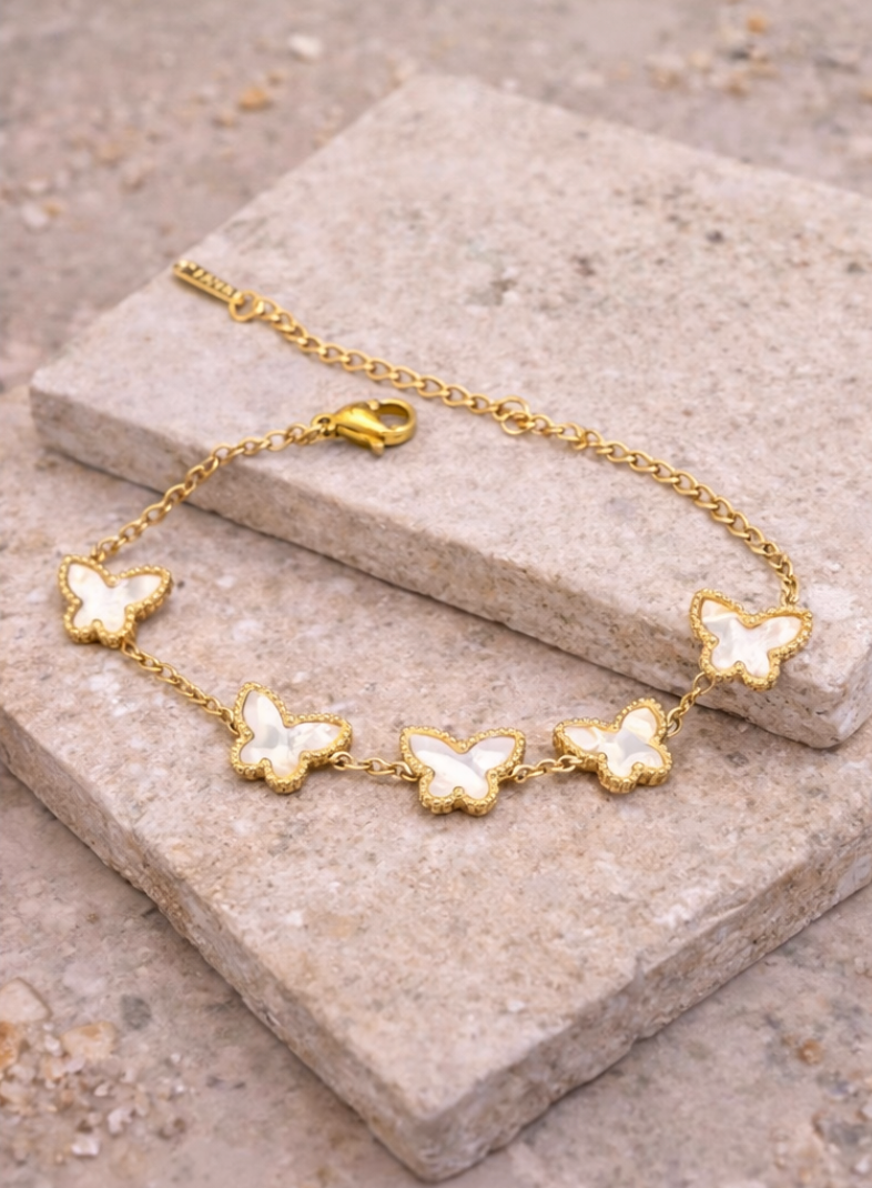 Luna Pearl Butterfly Bracelet – Gold