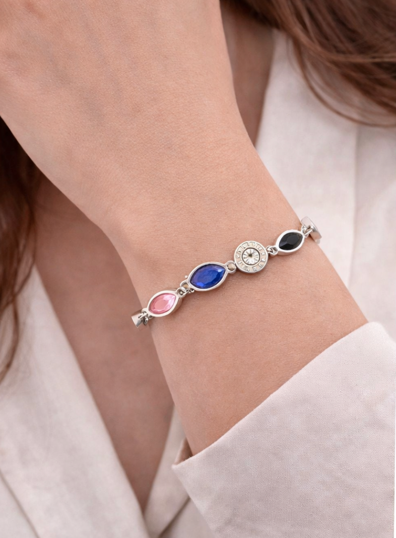 Aurora Multicolor Crystal Bracelet – Silver