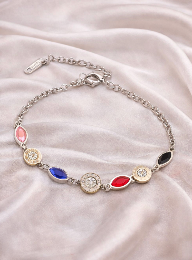 Aurora Multicolor Crystal Bracelet – Silver