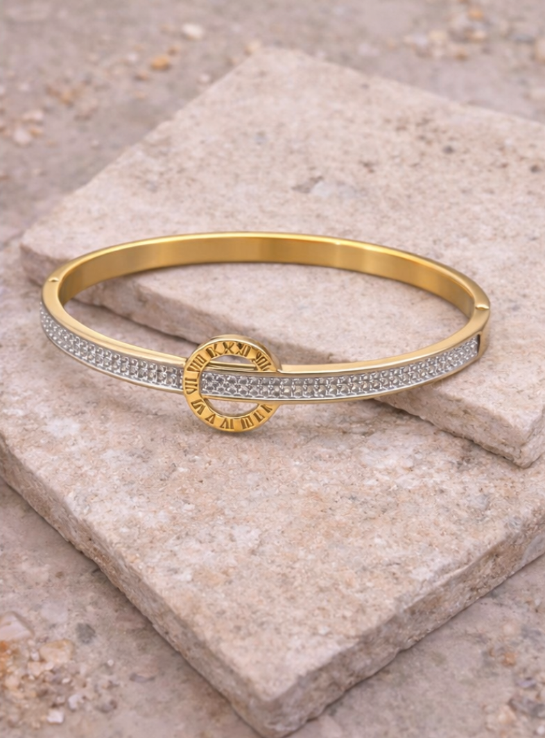 Aurelia Roman Crystal Bangle – Gold