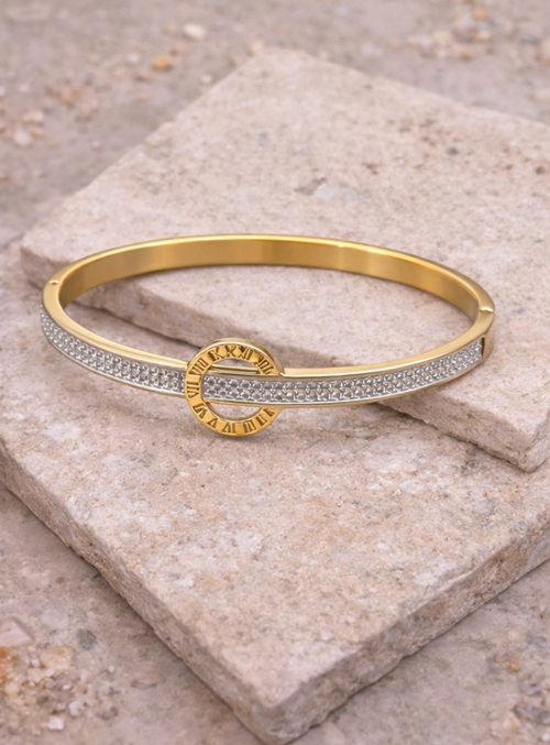 Aurelia Roman Crystal Bangle – Gold