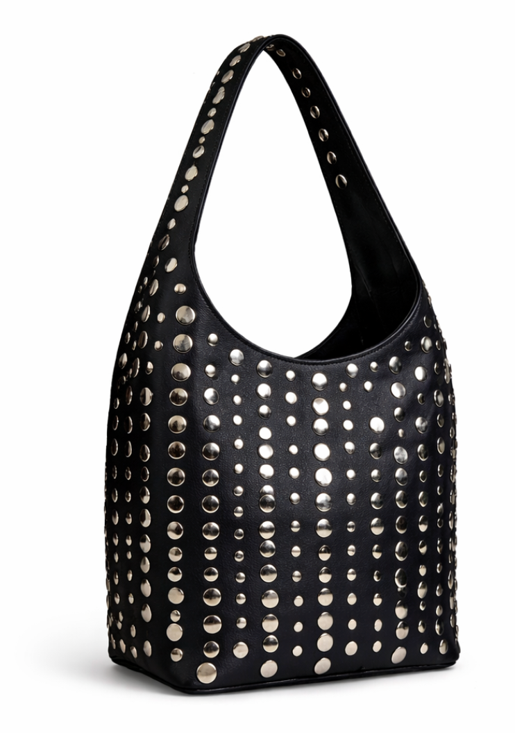 Studded Luxe Hobo Bag – Genuine Leather