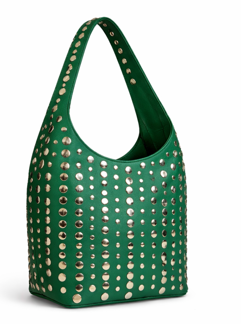 Studded Luxe Hobo Bag – Genuine Leather