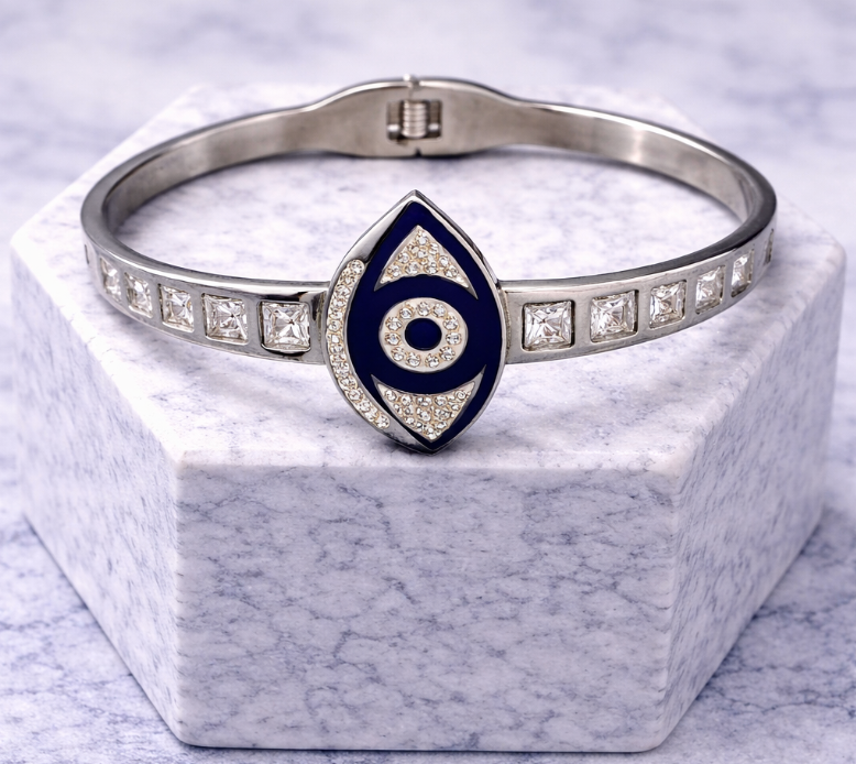 Silver Evil Eye Bangle
