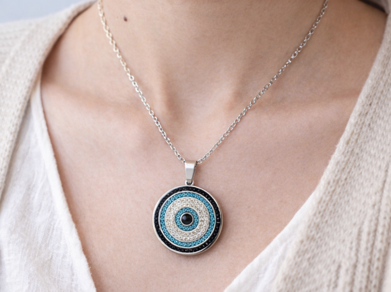 Evil Eye Circle Pendant Necklace