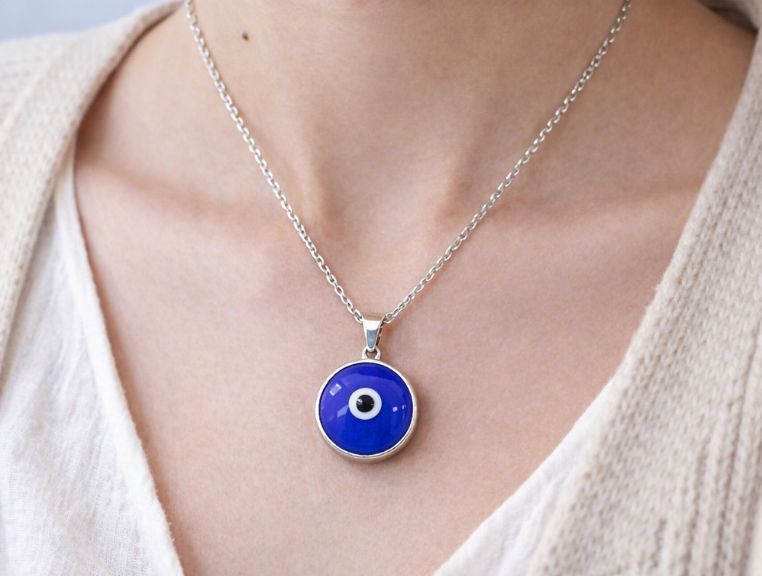 Blue Evil Eye Pendant Necklace – 925 Sterling Silver Chain
