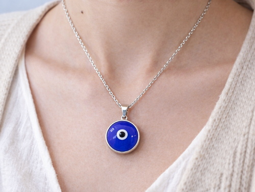 Blue Evil Eye Pendant Necklace – 925 Sterling Silver Chain