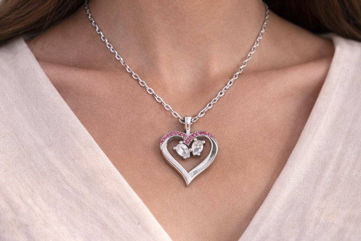 Pink Heart Butterfly Necklace – Sterling Silver 925