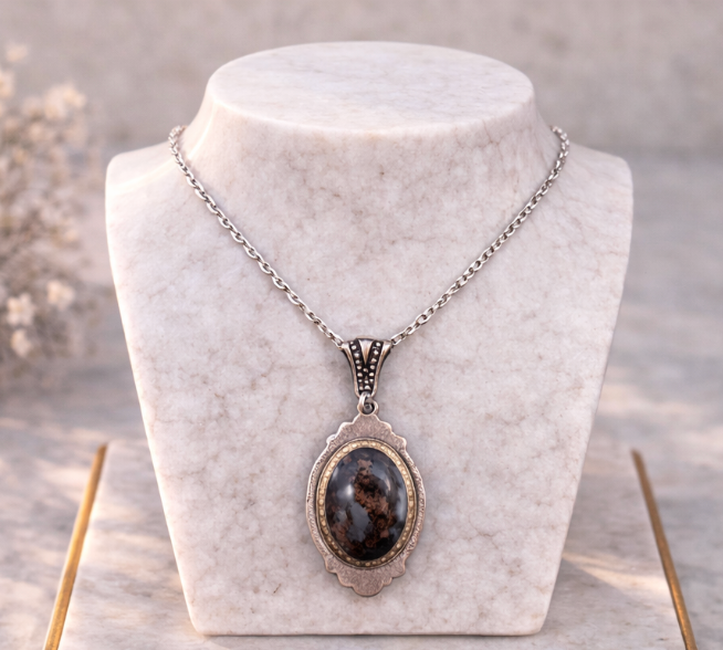 Vintage Oval Agate Pendant – Sterling Silver 925