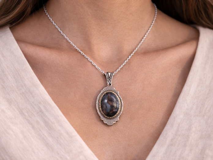 Vintage Oval Agate Pendant – Sterling Silver 925