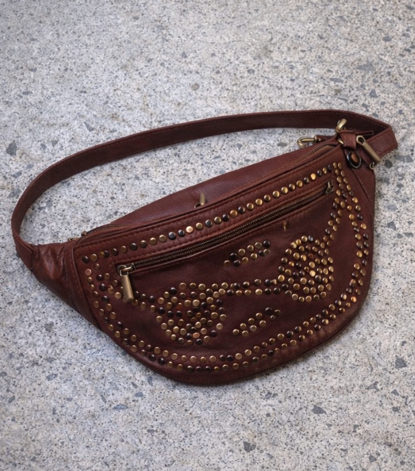 Genuine Leather Studded Waist Bag