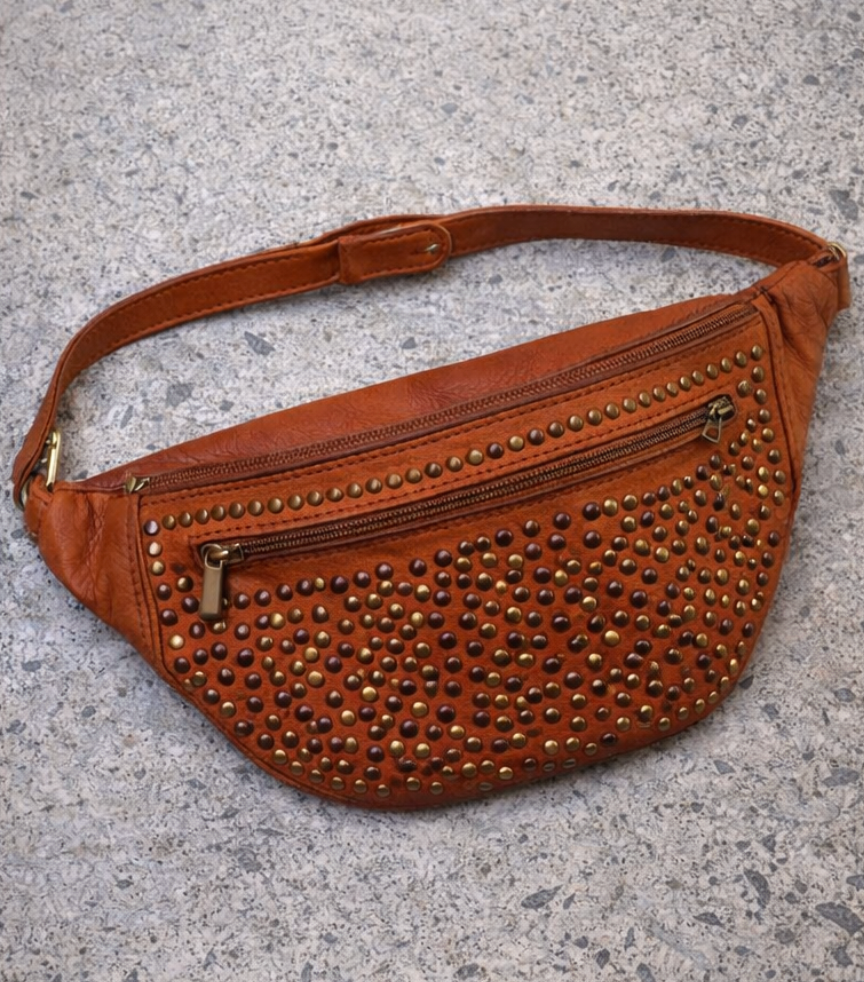 Genuine Leather Studded Waist Bag
