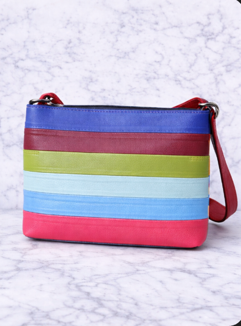 Genuine Leather Multi-Stripe Crossbody Bag