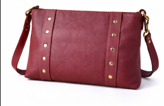 Genuine Leather Stud Detail Crossbody Bag