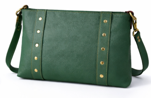 Genuine Leather Stud Detail Crossbody Bag