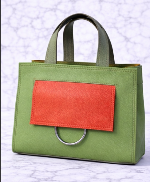 Genuine Leather Contrast Flap Small Tote Bag