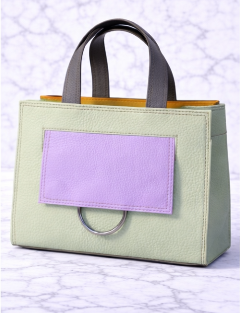 Genuine Leather Contrast Flap Small Tote Bag