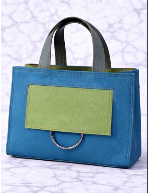 Genuine Leather Contrast Flap Small Tote Bag
